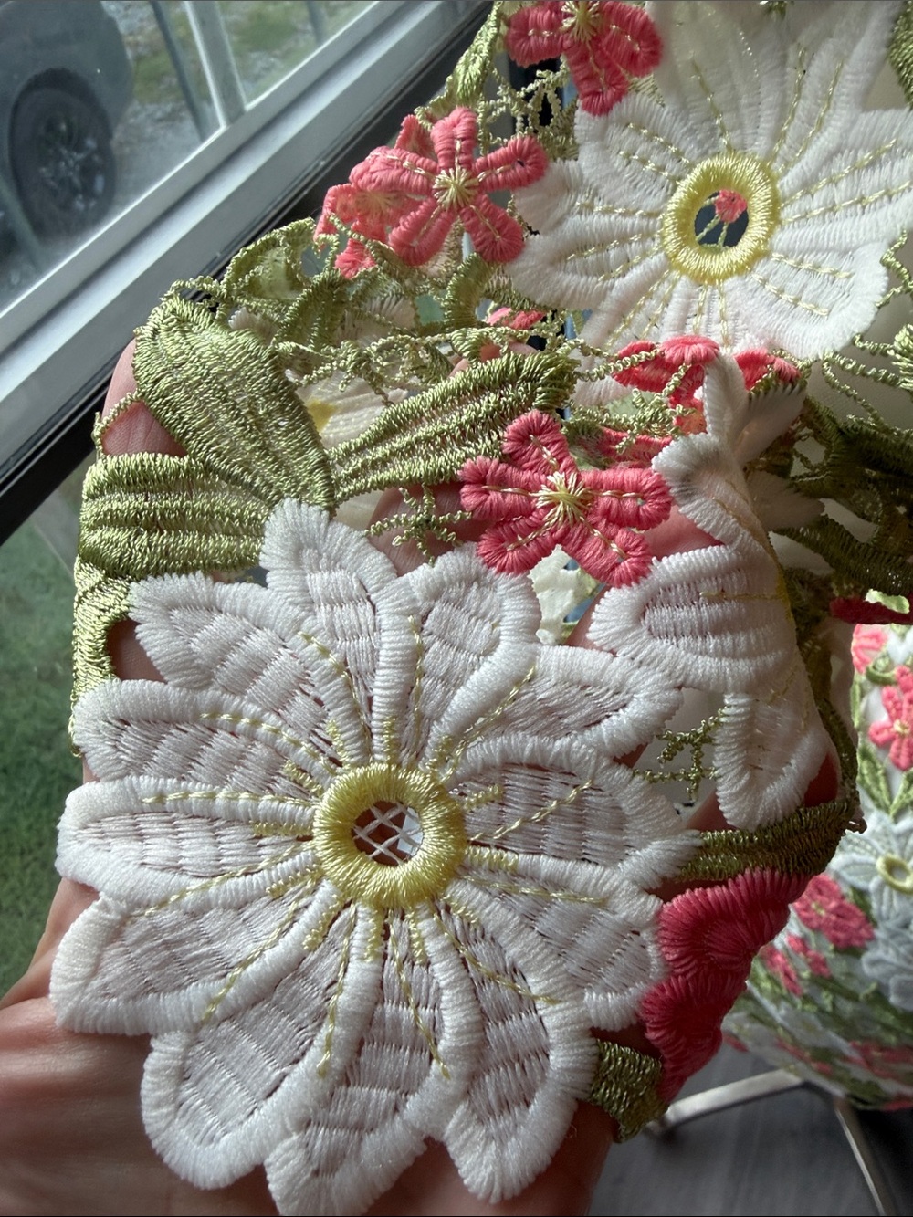 Embroidered Floral Midi Dress in White, Pink & Green NWT - Picture 6 of 8